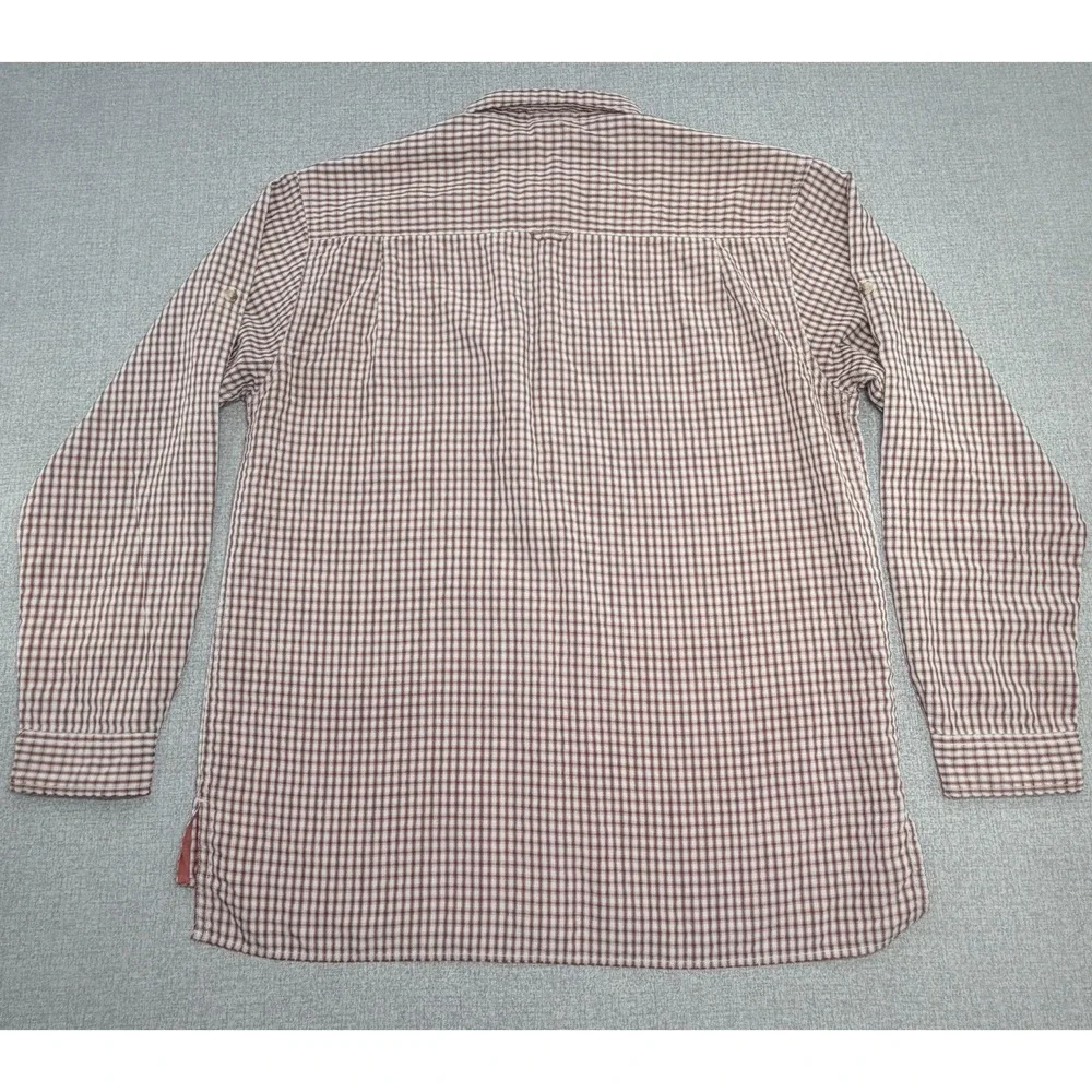 The North Face Button Down Flannel Shirt Red Plaid Mens LARGE Check Zip Pocket